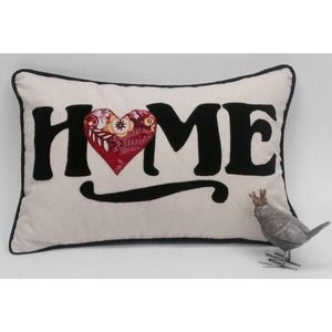 Home Pillow Applique Red Heart Black Velveteen Letters Designer Home Decor